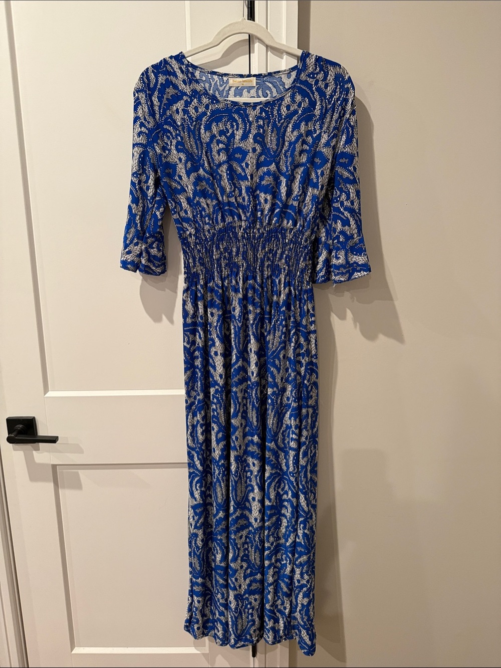 Royal Blue Paisley Smocked-Waist Maxi Dress